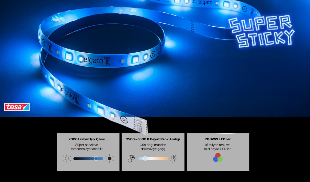 Elgato Light Strip Yapışkan Tasarım